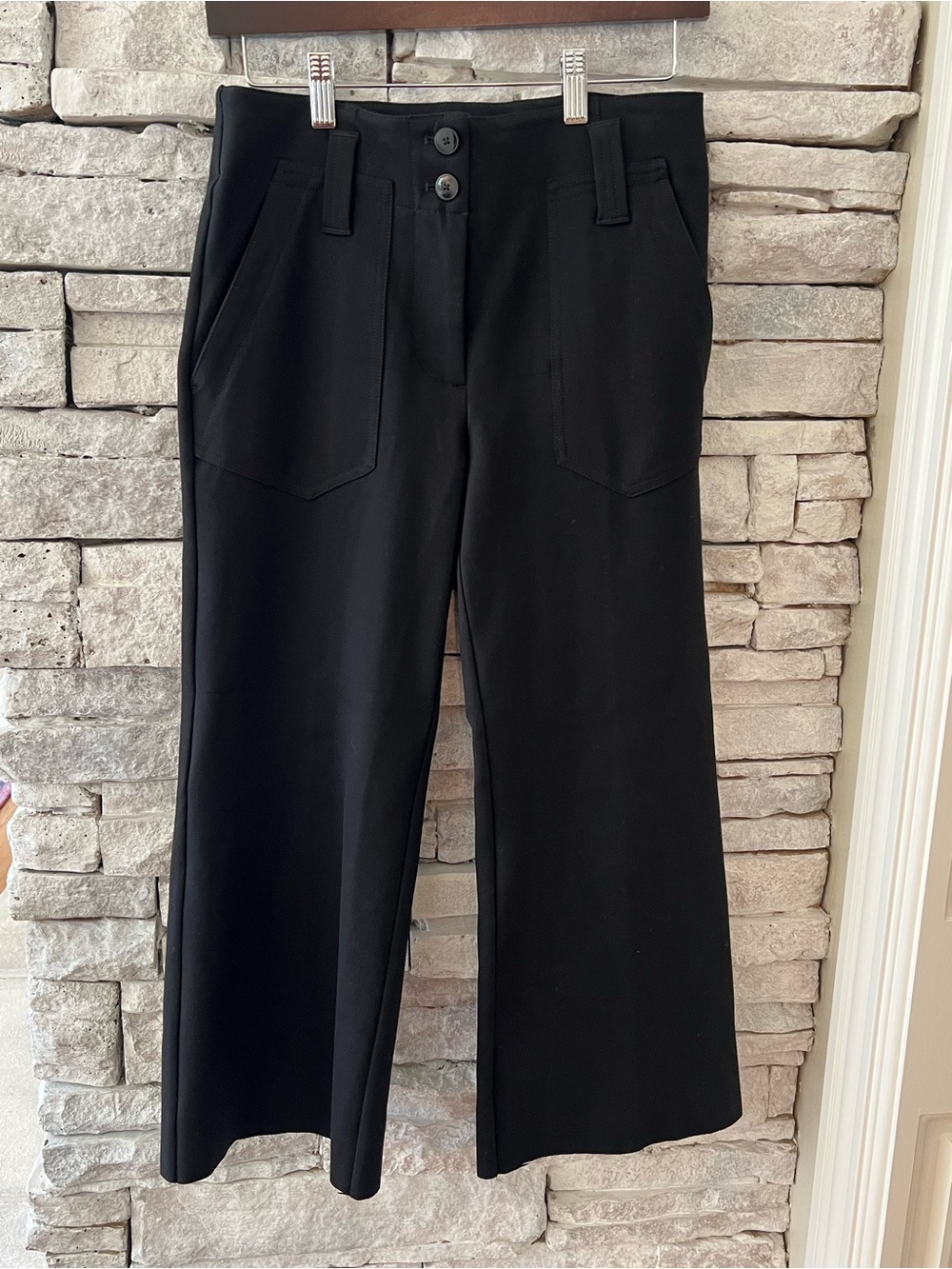 Maeve By Anthropologie The Colleye Viscose Black Wide-Leg Pants Raw Hem Size 2